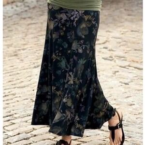Floral Maxi Skirt L Black Green Dark Fairy Goblin Whimsigoth Grunge Witchy Vampy